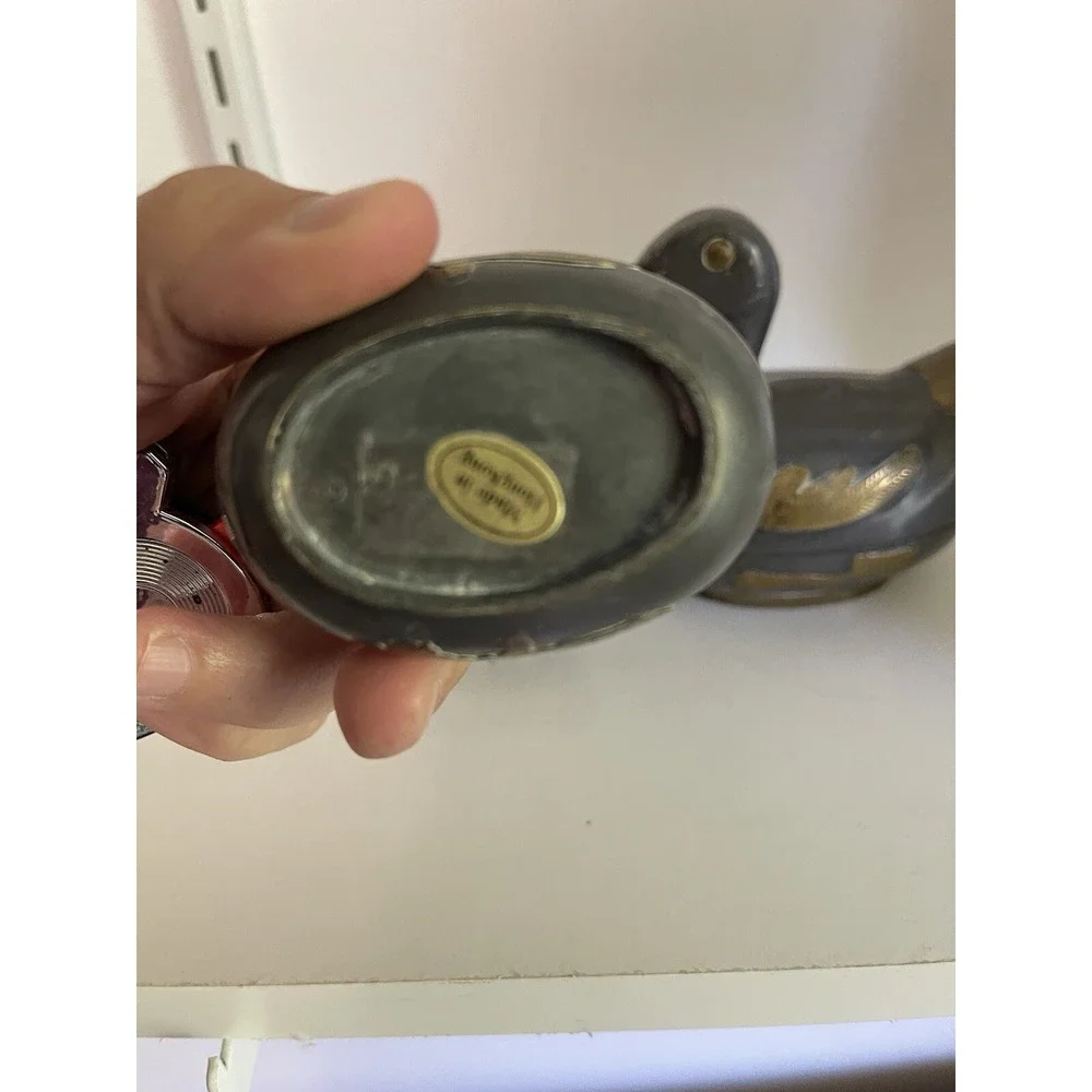 Vintage Solid Pewter and Brass Tin Duck Family Lidded Boxes - Set of 3 Hong Kon